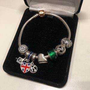 Pandora Silver Bracelet with 8 silver charms